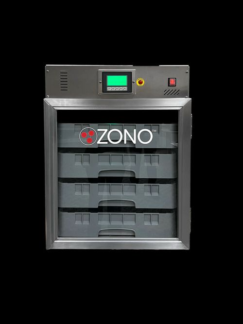 ZONO Model C4B countertop ozone cabinet used in schools and childcare settings for disinfecting and sanitizing everyday classroom items in a compact footprint