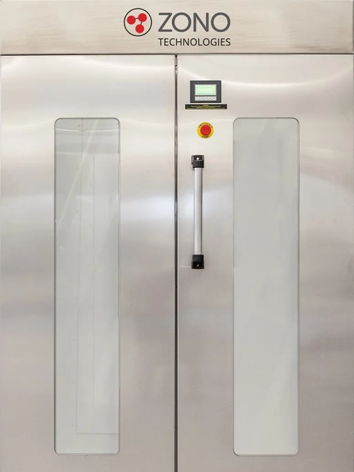 ZONO Double Door Double Deep ozone sanitizing cabinet built for large items and multiple carts, ideal for hospitals, fitness centers, manufacturing, military, and high volume facilities
