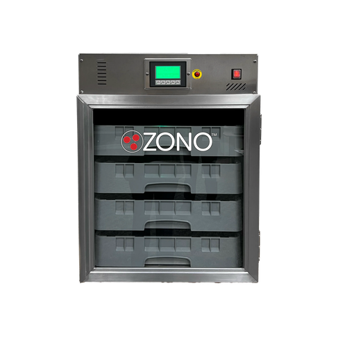 ZONO™ C4B countertop 4 bin disinfecting and sanitizing cabinet for government command centers handling radios, badges, handheld devices, and shared equipment