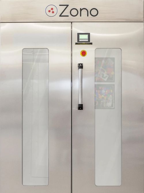 ZONO double door ozone cabinet designed for senior living facilities to process shared items such as cushions, pillows, mobility accessories, and resident use materials