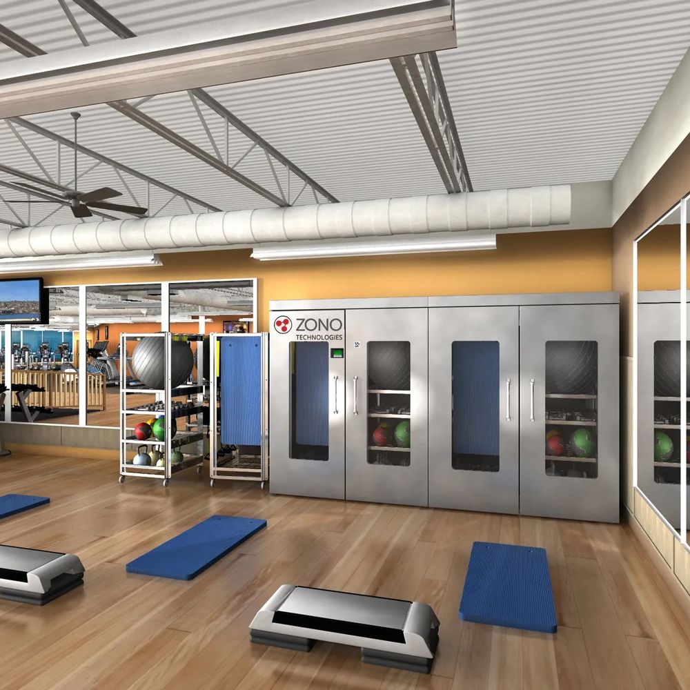 ZONO™ disinfecting and sanitizing cabinets in a fitness facility treating shared athletic equipment as part of a high-volume gym case study