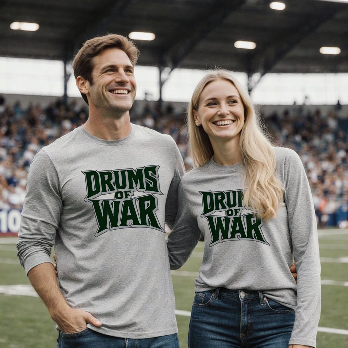 Drums of War Tee Light Gray Long Sleeve Tee (Black/Gray Logo)