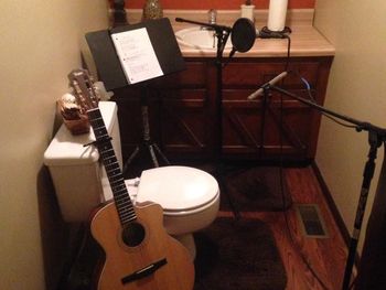 Sometimes We Record Acoustic Guitars in the bathroom because it has good reverb!
