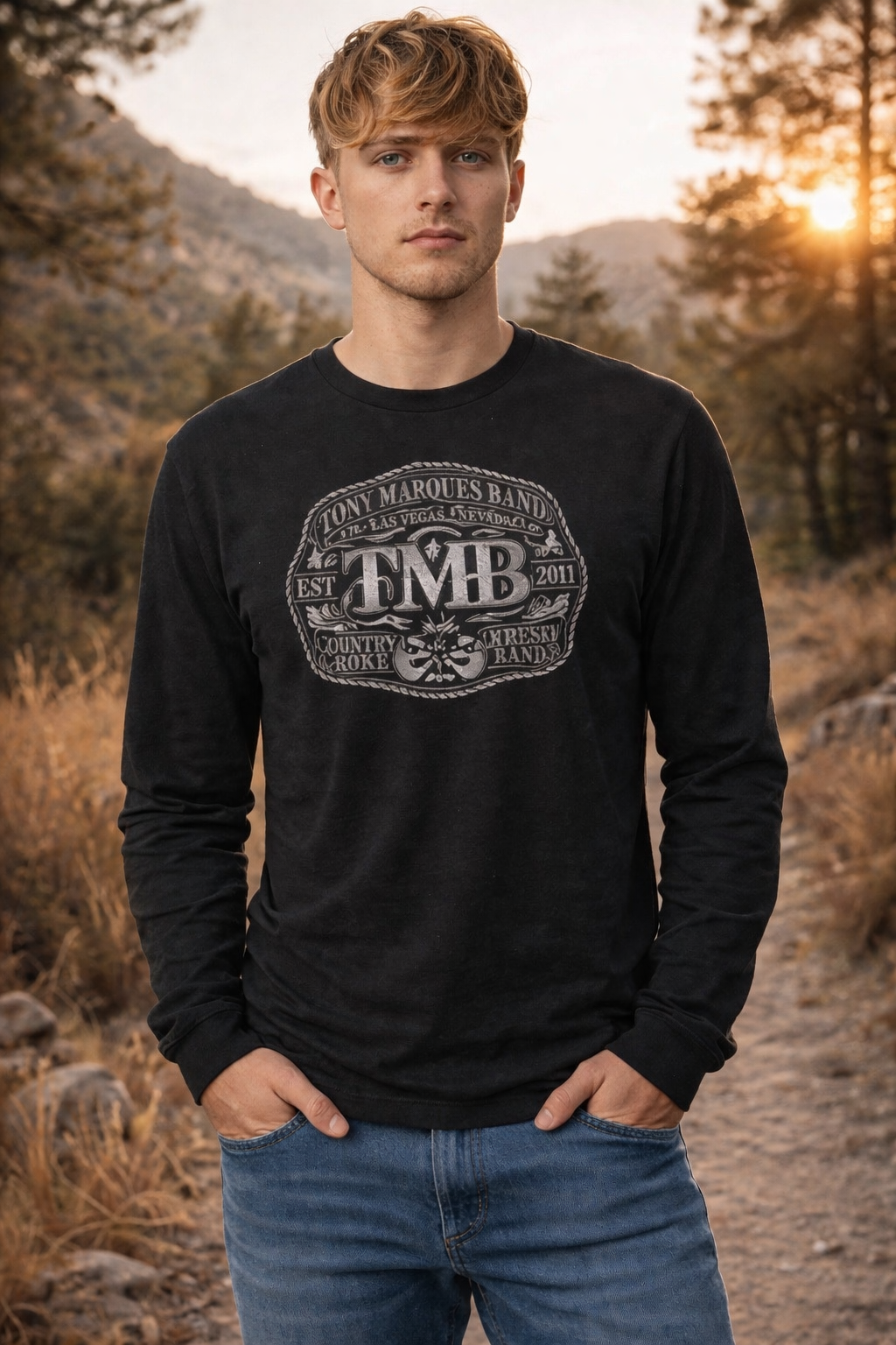 Tony Marques Band (Buckle Logo) / Unisex Long Sleeve Black T-Shirts