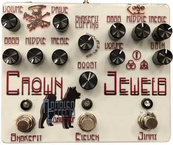 Crown Jewels

Crown Jewels combines a Snakepit Overdrive, a Jimmy preamp, and a MOSFET boost, offering three distinct flavors of grit for your rig. The Snakepit and Jimmy, positioned at opposite ends of the saturation spectrum, make excellent partners, covering a broad range of overdrive and distortion tones. The addition of the boost significantly enhances the versatility of this workhorse pedal.
