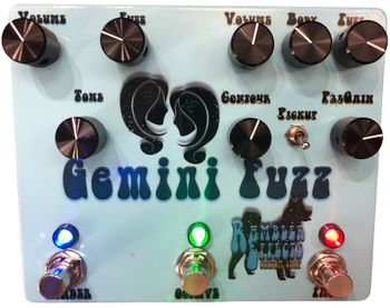 Gemini Fuzz

Gemini Fuzz holds two of the most coveted Fuzz circuits ever made - a Tonebender III and a Germanium Fuzz Face (albeit highly modified), and combines them with an octave circuit for total 60s vibe. The Tonebender is inspired by the Park Fuzz and Soul Bender variants, using NOS Germanium transistors. The Fuzz Face modifications include PreGain and Contour knobs as well as a switchable transformer based circuit that recreates the touch sensitivity of being plugged directly to the guitar.
