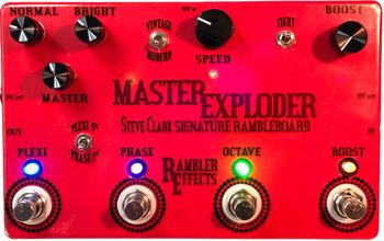 Master Exploder - Steve Clark Custom Rambleboard

A Rambleboard built for bass!  This custom design multi-pedal for my good friend Steve combined the Lil'PlexiPre, the Lunar 90, an octave and our Jfet Clean Boost for a bass rig that is ready for everything from Funk to Metal and Psychedelic in between, showing that the guitar doesn't have to have all the fun when it comes to tone tweaking.
