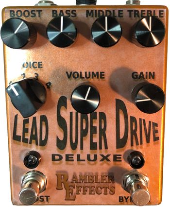 Lead Super Drive

Inspired by the Dual Super Lead™ (DSL) series amplifiers, the Lead Super Drive (LSD) produces sustaining, tube-like tone as well as excellent note articulation.  Turn the Gain up to eleven for that unmistakable brown-sound distortion, or turn it down for excellent crunch that cleans up with the guitar's volume control, just as you would expect an amp to do.  The Deluxe version replaces the stock tone knob with a 3 band active EQ and adds an independent boost.

