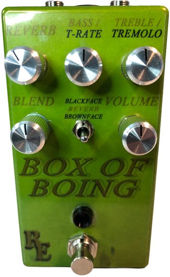 Box of Boing

This digital reverb captures the essence of an authentic spring reverb, offering guitarists a highly realistic and expressive sonic palette. The pedal features a three-way switch for exceptional versatility, offering: a classic, standard spring reverb for warm, shimmering decay; a Blackface-inspired reverb with subtle modulation for depth; and a Brownface-style reverb with modulation for a richer, darker experience, perfect for various musical genres.
