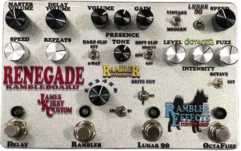Renegade Rambleboard - James Kirby Custom

A custom design Rambleboard for my Simpy Subtle co-leader James Kirby!  This custom design crammed an OctaFuzz octavia, Lunar 90 phaser, a Rambler Overdrive Deluxe and a Delay into a standard Rambleboard for a one-stop gigging solution that only needs the power and cables for a single pedal.
