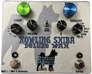Howling Shiba Deluxe Wah

The Howling Shiba is a fully adjustable wah pedal with a dedicated fixed wah channel for filtered tones and a second channel with an expression output for traditional wah expression. Volume and Q knobs allow fine tuned adjustments while 2, 6-way switches provide access to 6 different wah inductors, as well as 6 sweep ranges. A bass boost switch makes this one of the most versatile wahs ever made.
