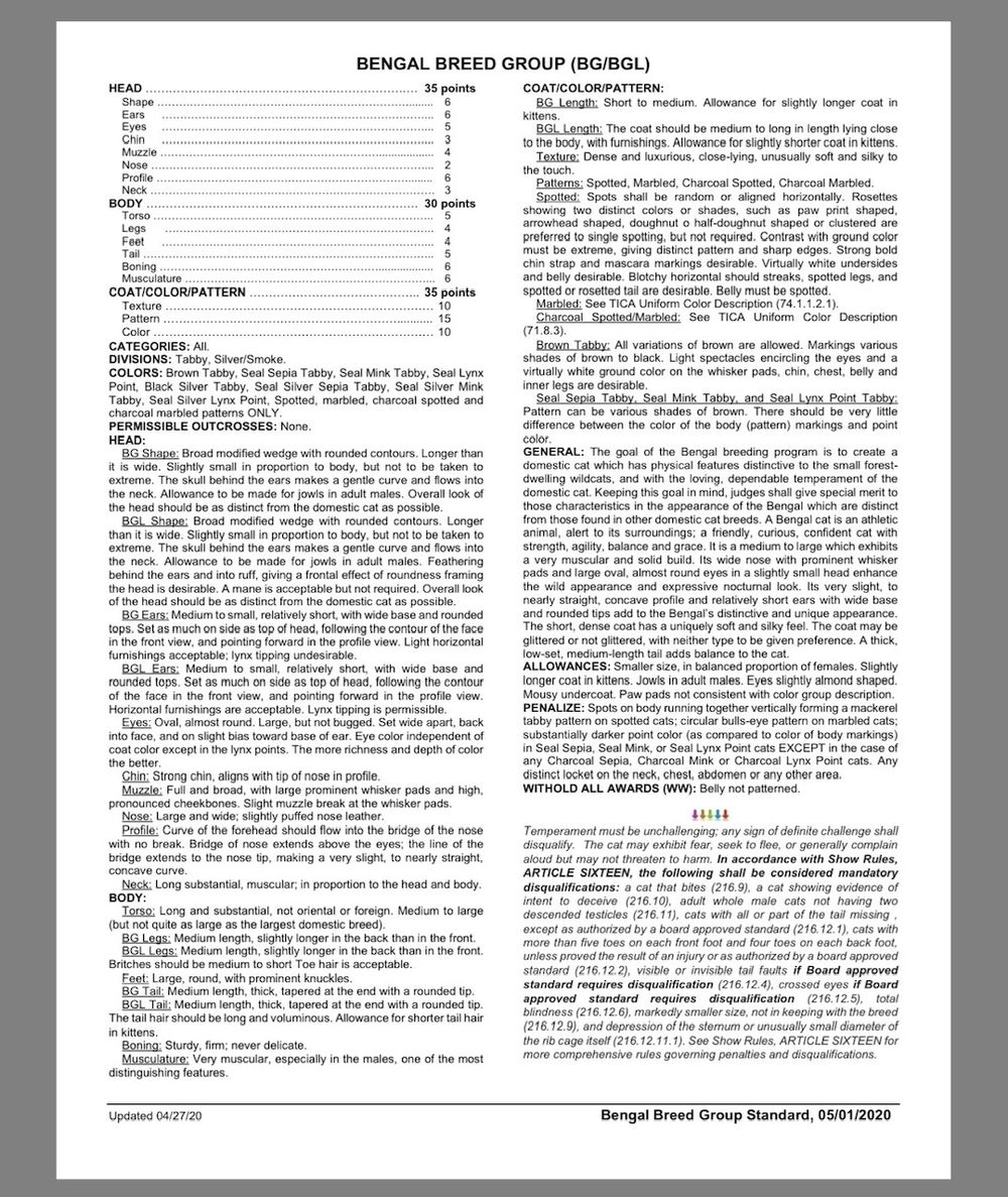 TICA Breed Standard