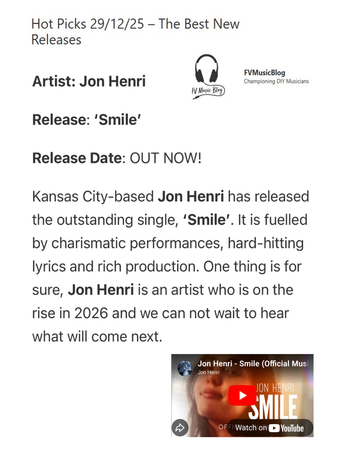 Jon Henri Smile review from FV Music Blog
