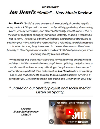 Jon Henri Smile review from Music Evolution
