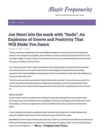 Jon Henri - Smile review from Music Frequencies/Italy
