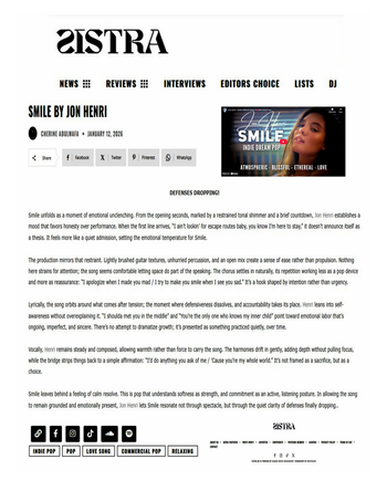 Jon Henri - Smile review from Sistra Music/Egypt
