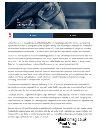 Jon Henri Smile Review Plastic Mag London
