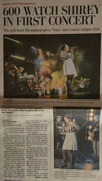 Paper write up of Shrimpboat show with Danica Shirey. York, PA.
