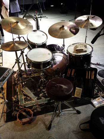 Drum set up for NYE gig with Shrimpboat, downtown Lancaster PA.
