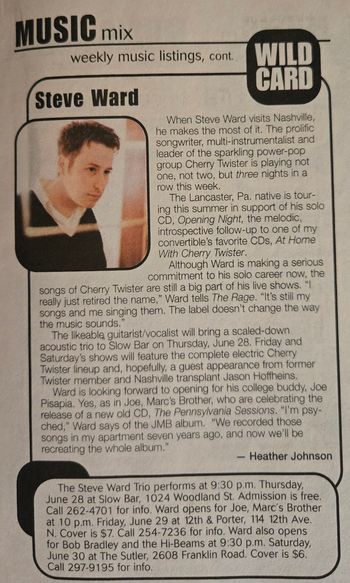 write up of Steve Ward show, Nashville TN.
