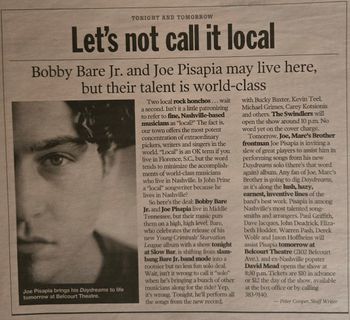 Scene write up for Joe Pisapia show, Nashville TN.

