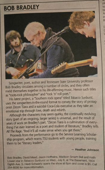 Scene write up for Bob Bradley, Nashville TN.
