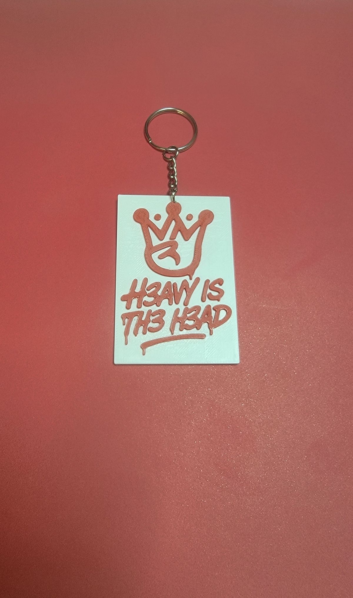 H3AVY IS TH3 H3AD Keychain - White w/ Red