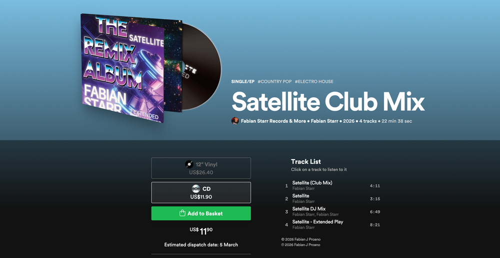 Satellite Club Mix CD album cover featuring neon purple and pink text with black disc artwork by Fabian Starr