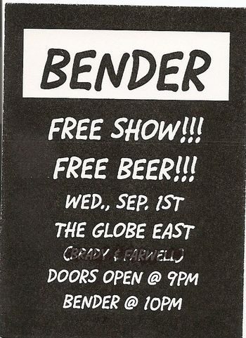 This is the bare-bones ad that was run in a local scene mag for the TVT showcase in Milwaukee. This is the only promo done for the show, as the band was trying to keep a lid on things. It ended up packed and Bender was offered a deal that night.

