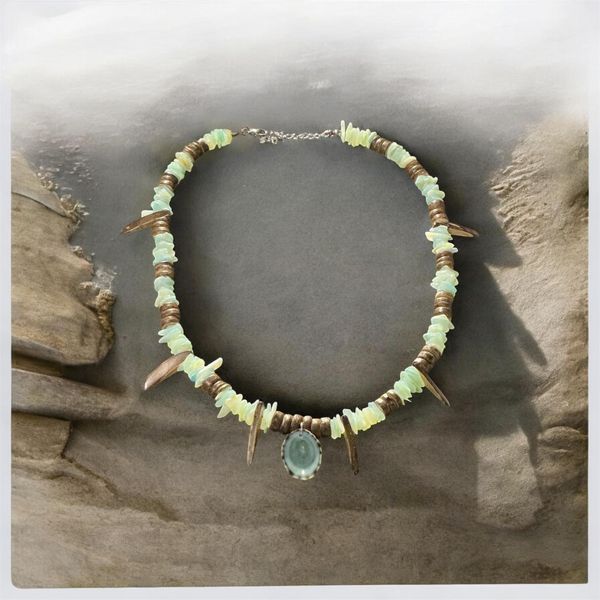 Blue and brown limpet necklace 