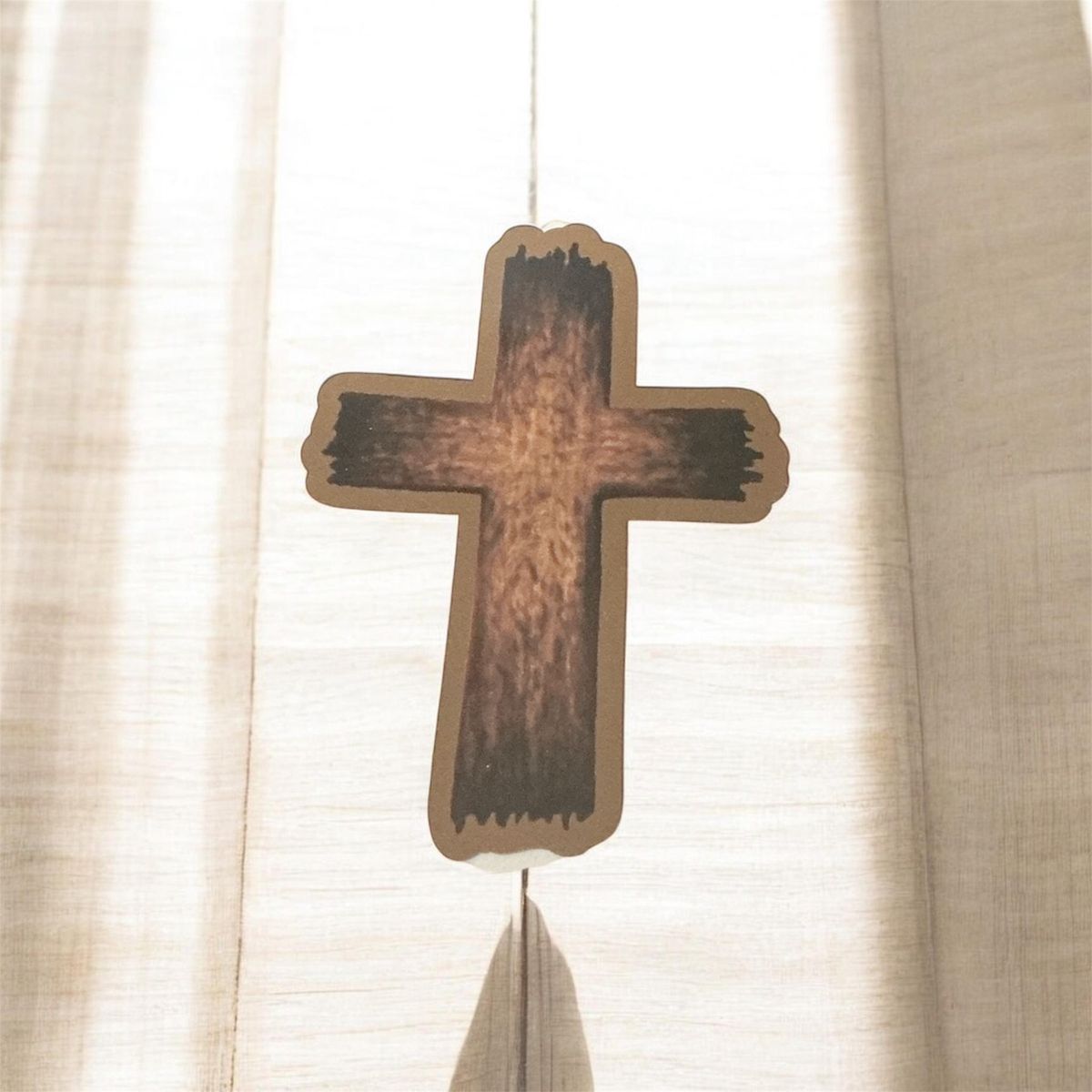 Wooden cross sticker 