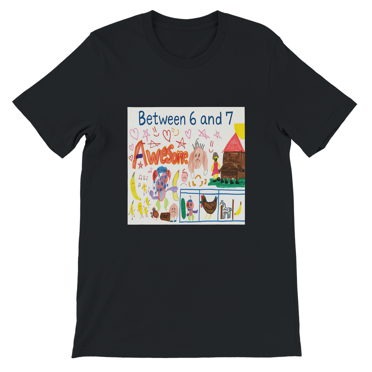 Between 6 and 7 artwork on a shirt
