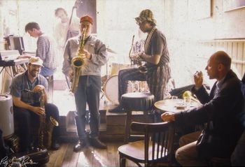 Ghasee Narange on tenor, Hans de Wild on piano, Boy, Jacko and Tobias at Engelbewaarder Cafe (Amsterdam, NL)
photo by Patty Robertson
1994

