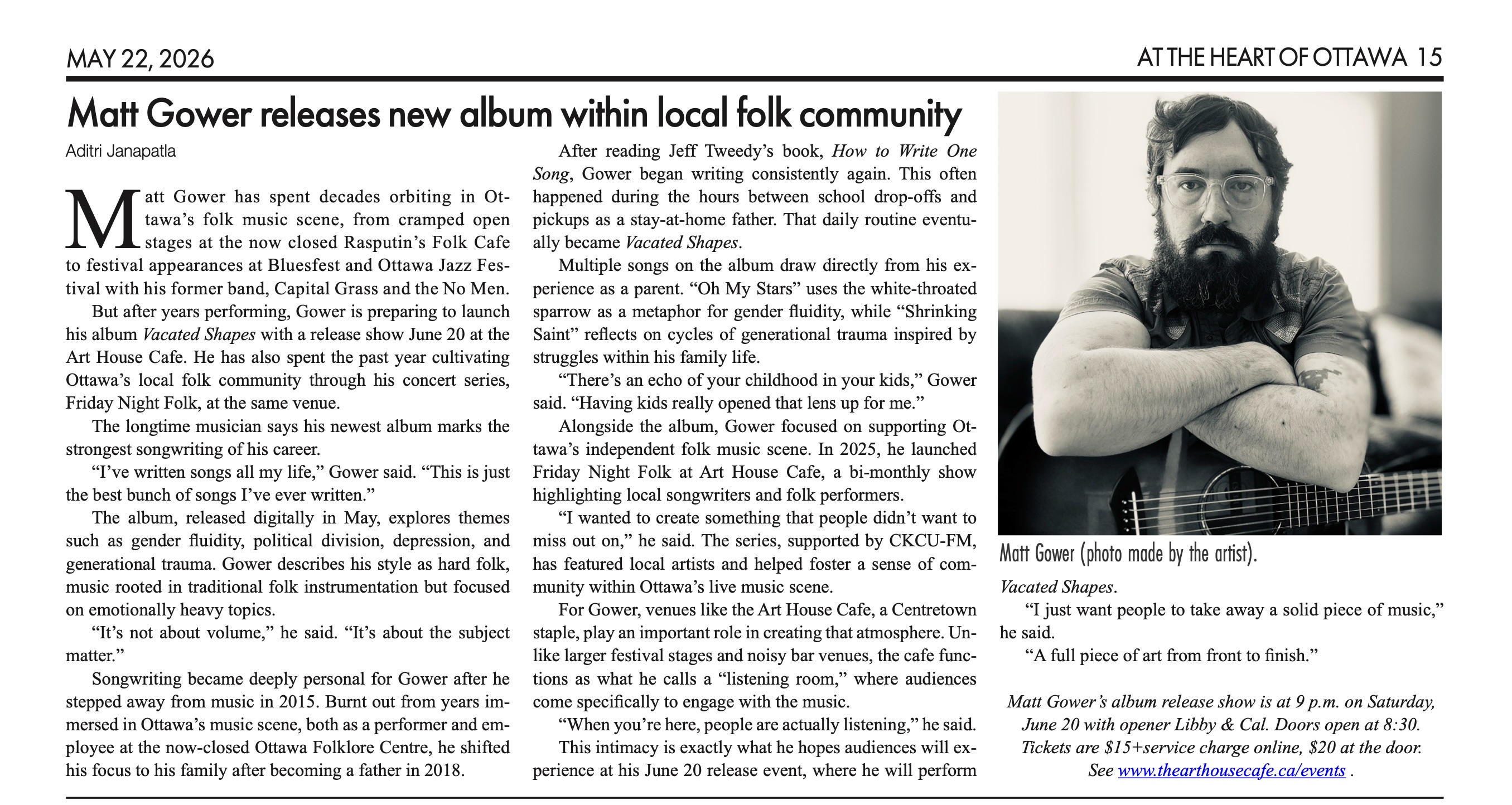 Matt Gower releases new album within local folk community