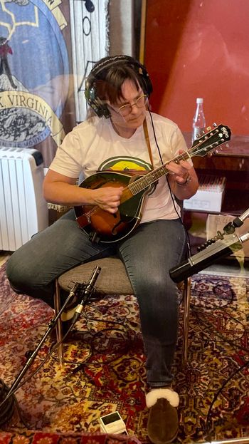 Dorothée in the recording studio booth.
