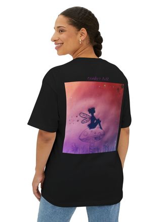 Woman wearing YOWK "tinker bell" t-shirt, back