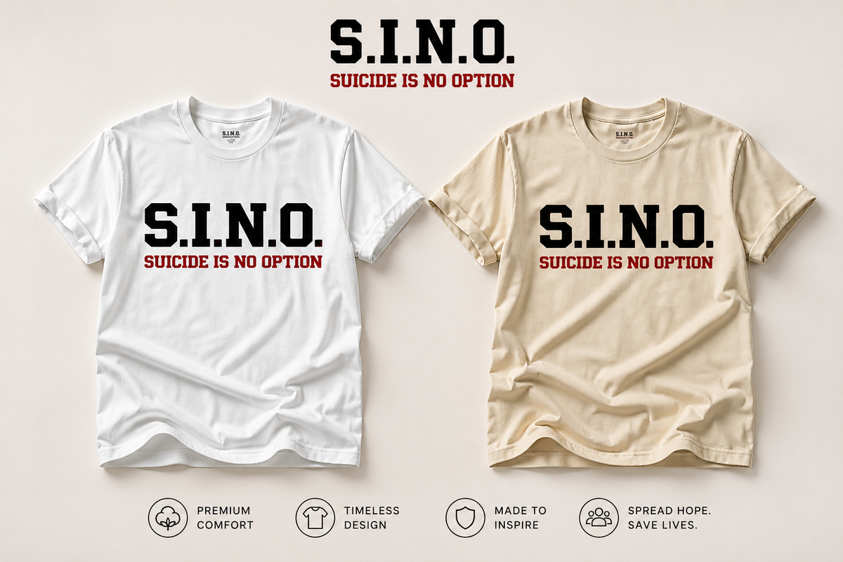 S.I.N.O. “Suicide Is No Option” Tee – w/Black Letters