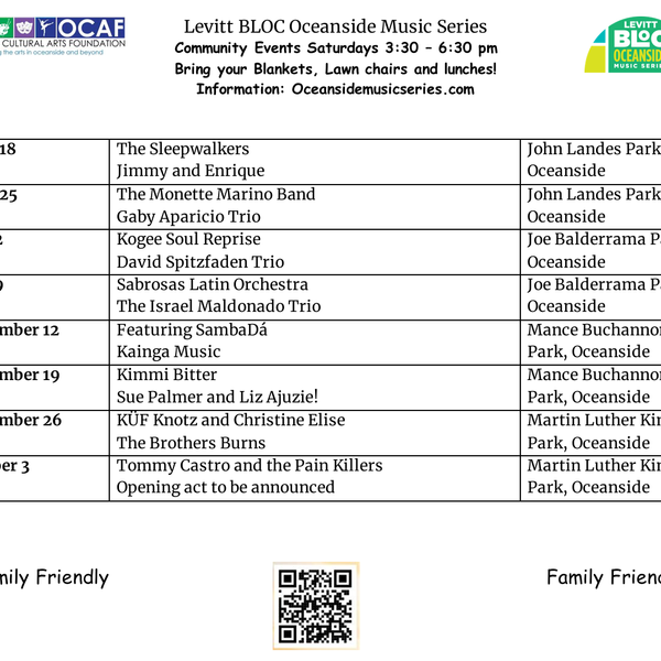 Our 2026 Levitt BLOC Oceanside Series Roster