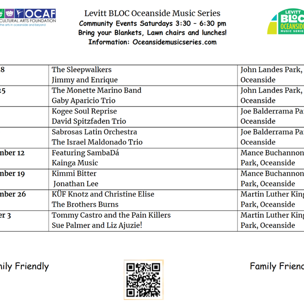 Our 2026 Levitt BLOC Oceanside Series Roster