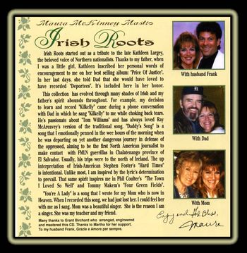 Liner notes/ acknowledgments for Clady Records CD,
 "Irish Roots"
