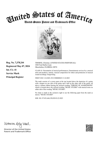 Brand Certification from the United States Trademark Office
