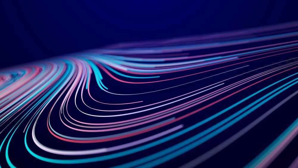Aspiire electronic music visual with flowing neon light waves representing sound and rhythm