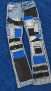 stacked jeans with leather & suede patches