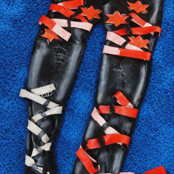 Red Strap Stacked jeans