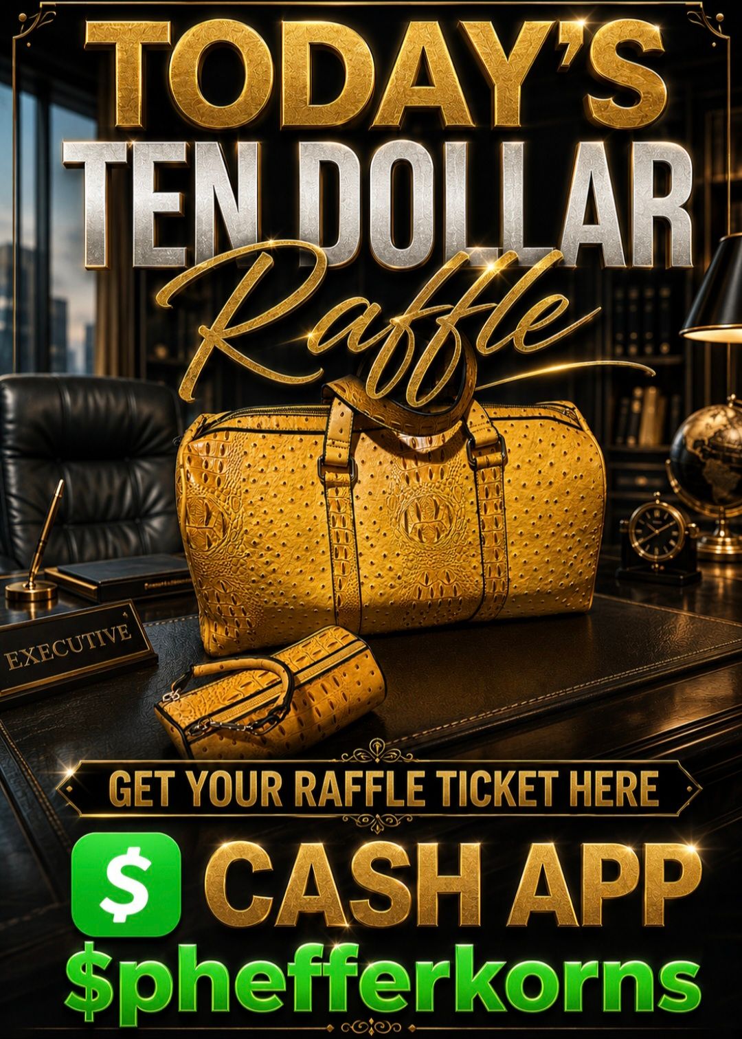 Vegan leather duffle bag raffle 