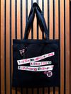 You overanalyze me like I'm a conspiracy theory Tote with custom keepsake safety pin jewelry