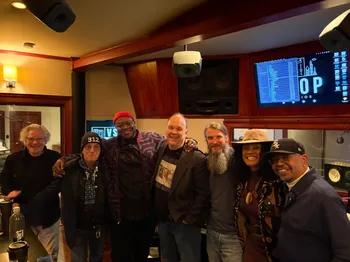 (l-r) My Manger - Kent Anderson, Dario, Mike Harvey, Rob, Matt Hennessy, Opal Staples and Gerey Johnson at VSOP Studios, Chicago
