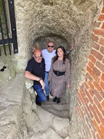 The band on location for a photo shoot.

