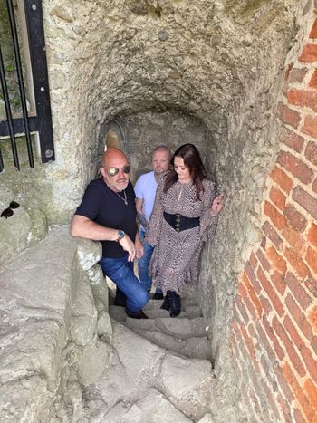 The band on location for a photoshoot.
