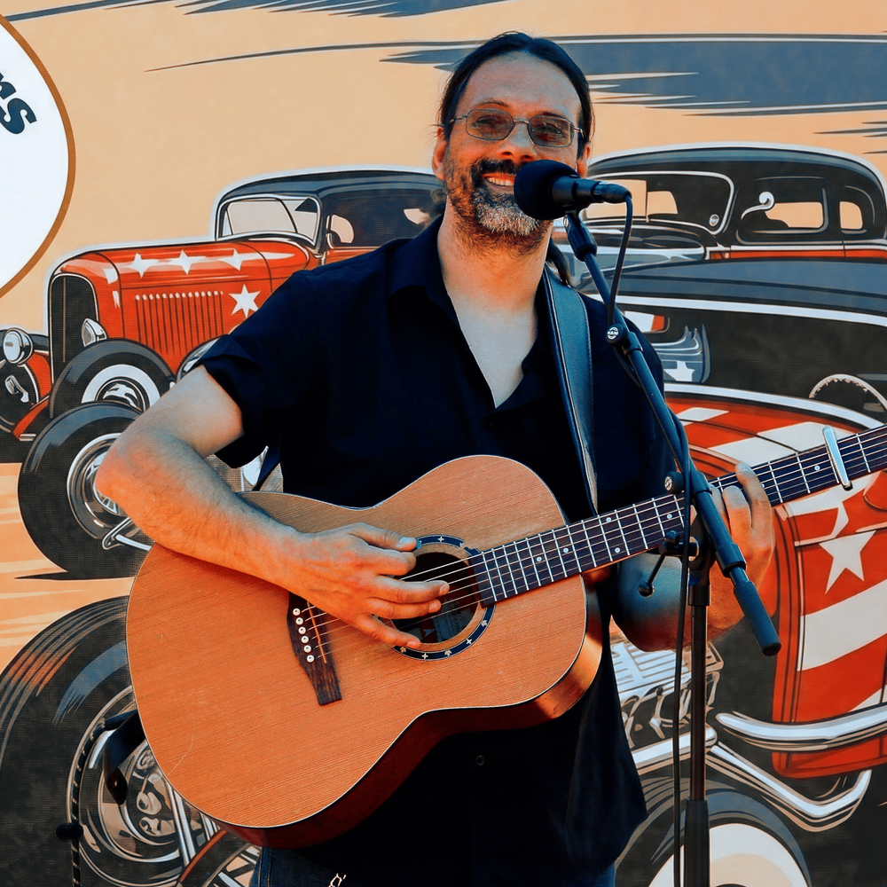 Sänger und Gitarrist Andy Wilsing live beim Event 'The Cars are the Stars' – Professioneller Event-Musiker für Stadtfeste, Firmenfeiern und Themen-Events.